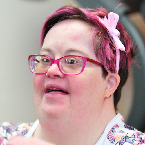 Happy woman in glasses and short hair